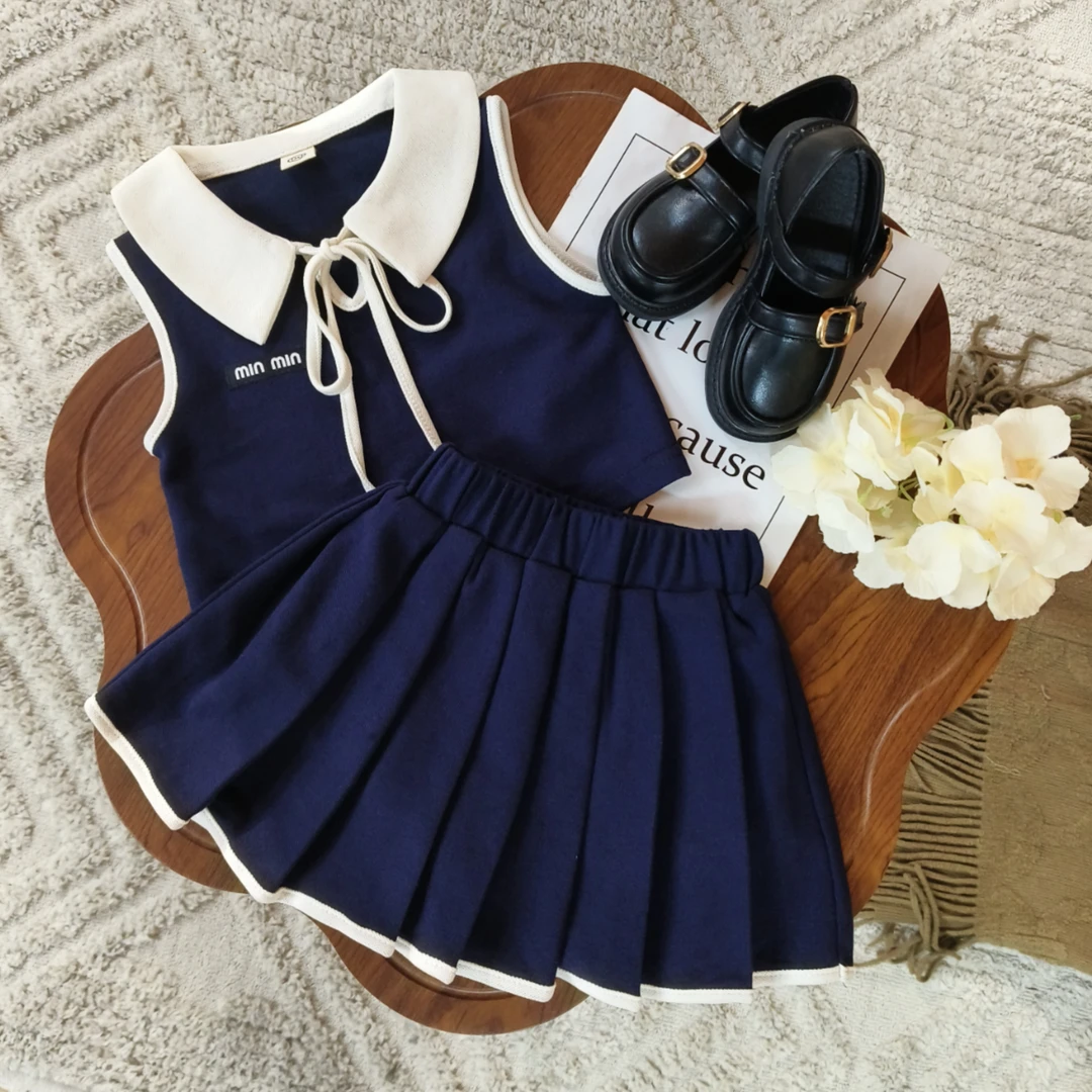 女童夏2025新款大童夏季背心裙子儿童女孩高级感Polo裙套装