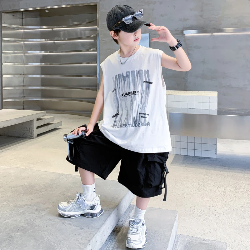 儿童装男童夏装纯棉无袖T恤2025新款中大童夏季速干夏款男孩背心t