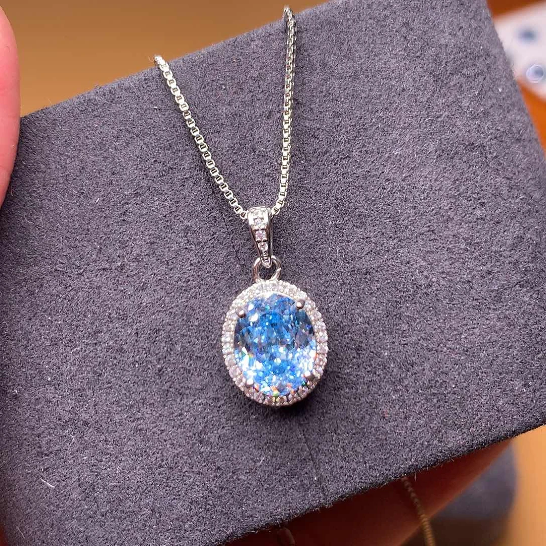 银S925镶嵌海蓝宝石颈饰