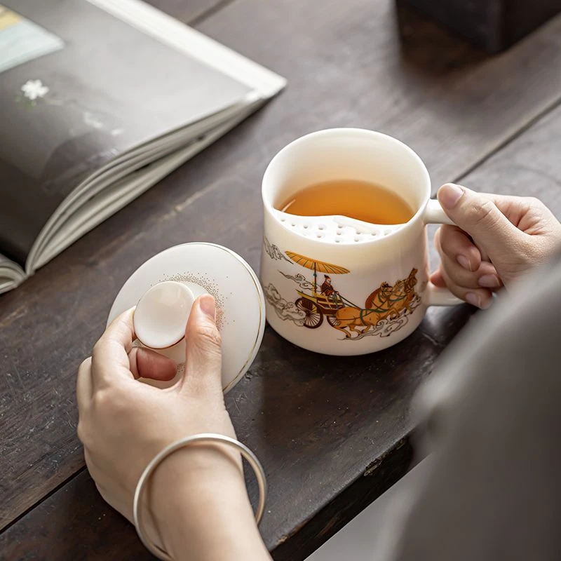 茶水分离陶瓷泡茶杯办公室带盖过滤绿茶杯个人专用喝茶水杯主人杯