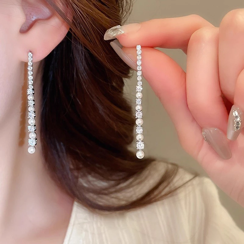 黄铜仿珍珠耳饰 长款流苏耳饰轻奢设计感时尚百搭气质流苏耳坠