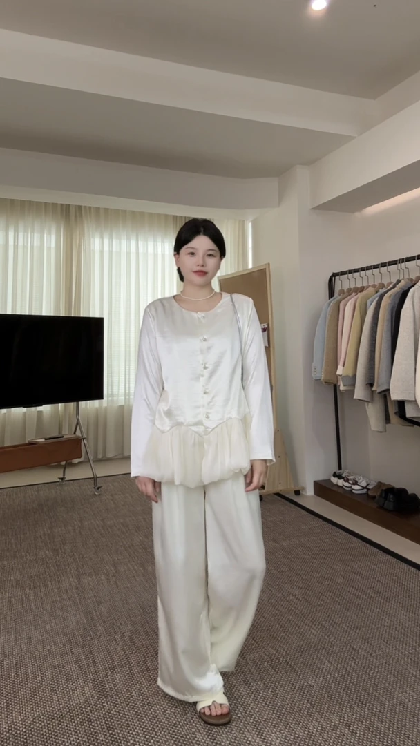 实拍大码休闲风时尚套装气质阔腿裤白色套装