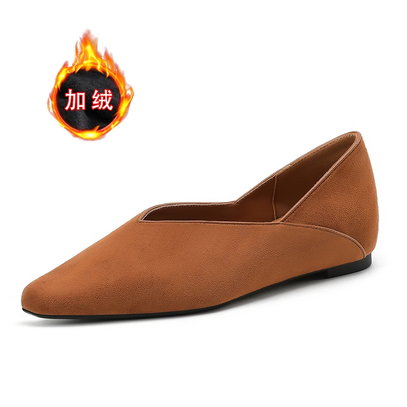 尖头豹纹内增高单鞋女秋冬绒面法式通勤两穿平底单鞋瓢鞋奶奶鞋