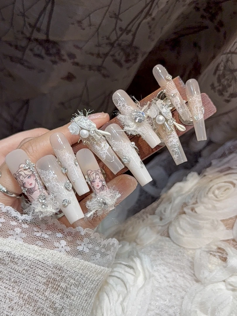 甜兔【白色美少女】高级氛围感显白纯手工穿戴甲