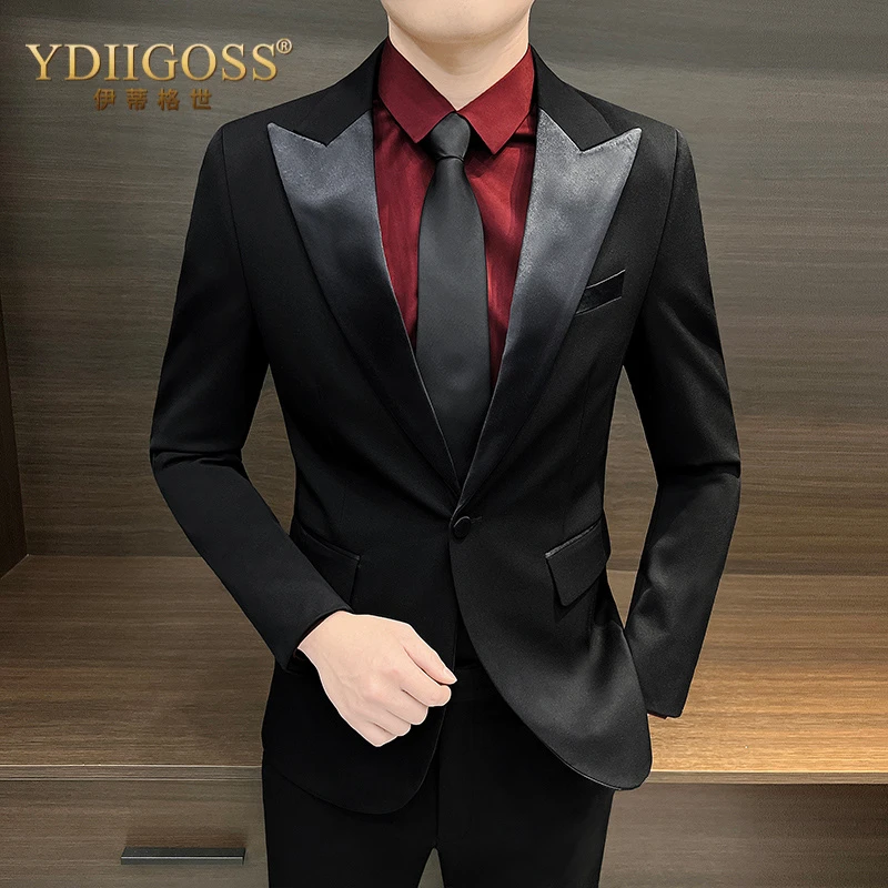 YDIIGOSS青果领西装外套男春秋结婚新郎伴郎塔士多礼服高级感修身