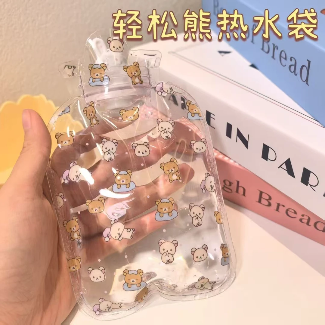 可爱轻松熊随身暖手暖肚学生闺蜜卡通注水透明热水袋便携暖水袋