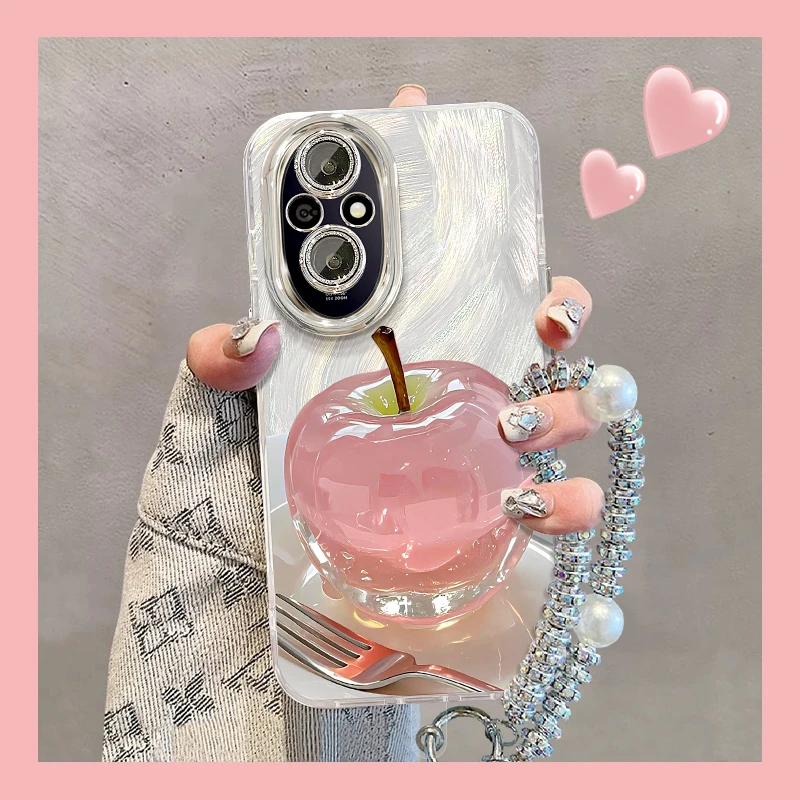 适用于荣耀200水晶苹果精孔羽纱女手机壳通用可爱