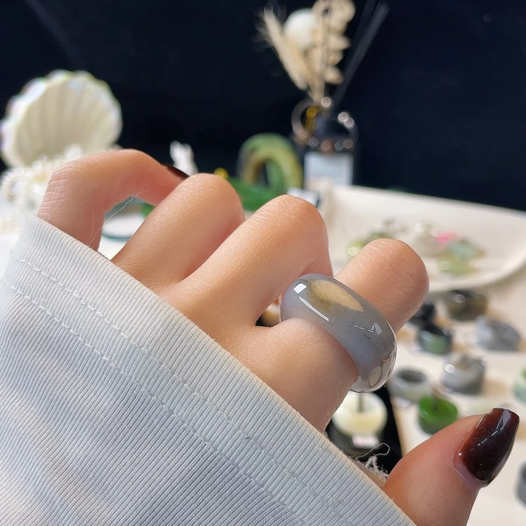 和田玉未镶嵌戒指k24 糖青花方圆18.2