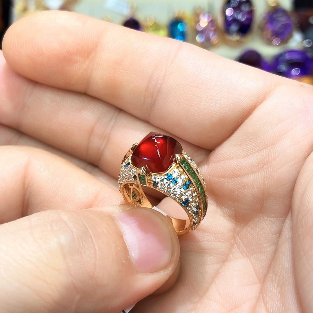 戒指石榴石银S925镶嵌