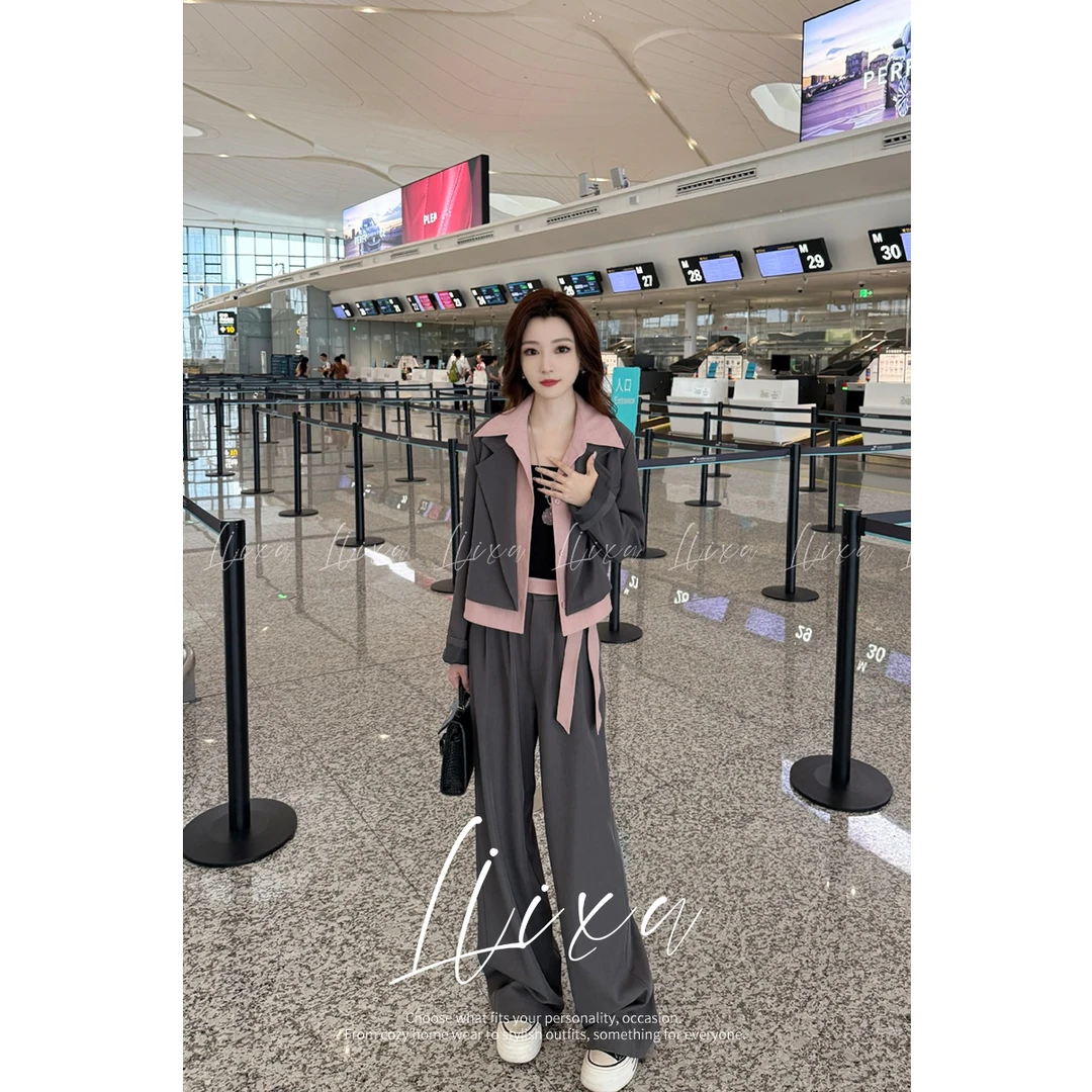 Liixu新款秋季休闲时尚西装套装女高级感阔腿裤四件套L51TZ122