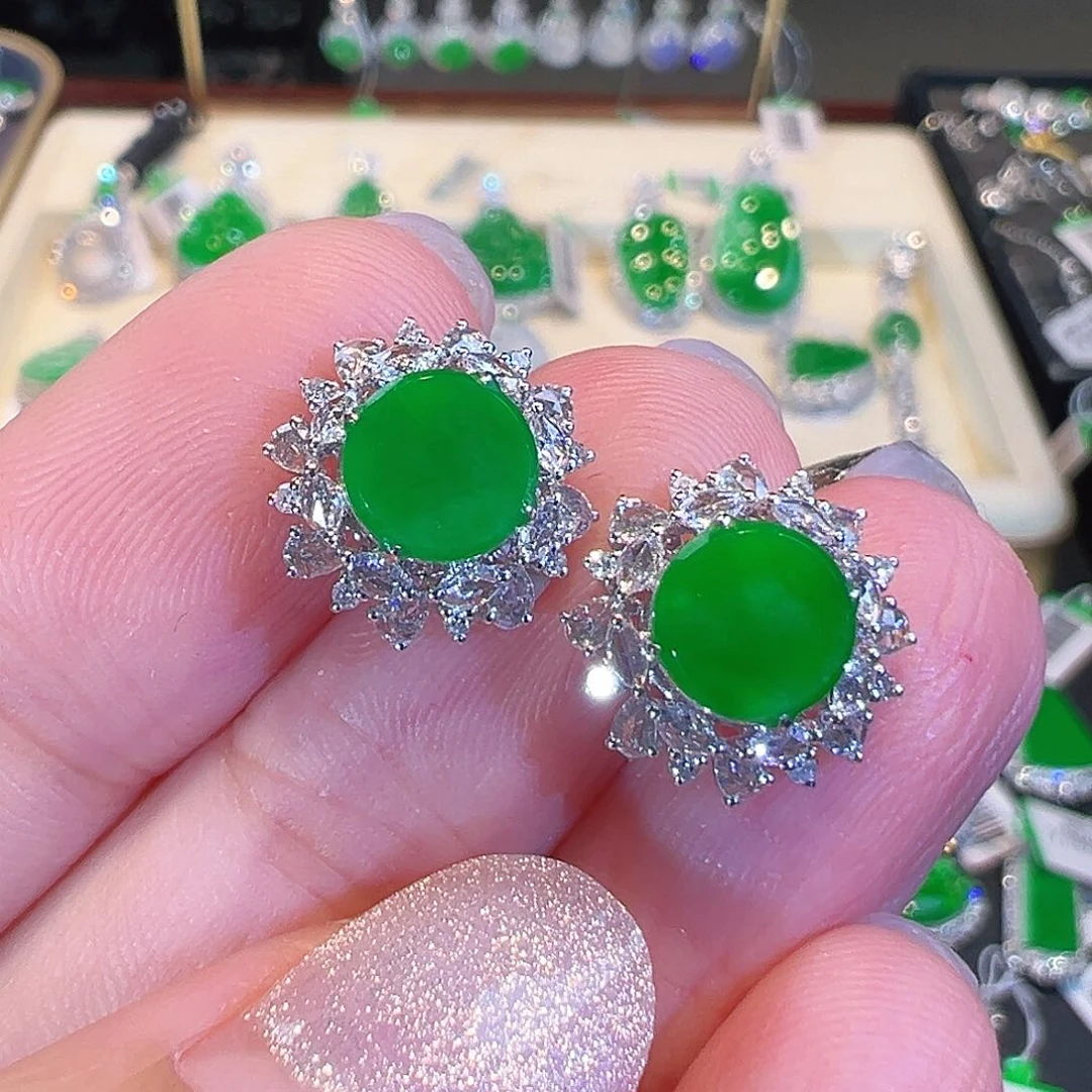 翡翠耳钉18K金镶嵌翡翠