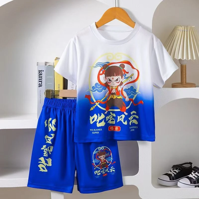 儿童男童短袖夏装套装两件套2025夏季新款哪吒衣服小孩速干运动服