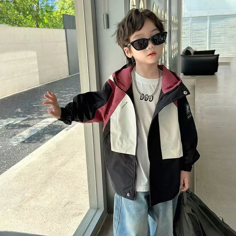 【现货】WT-24109双色休闲宽松潮版风衣外套 春秋新款中童外套