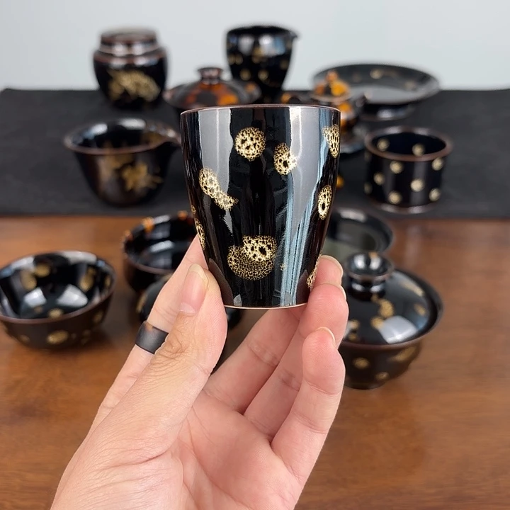 瓷点彩鹧鸪斑束腰闻香杯