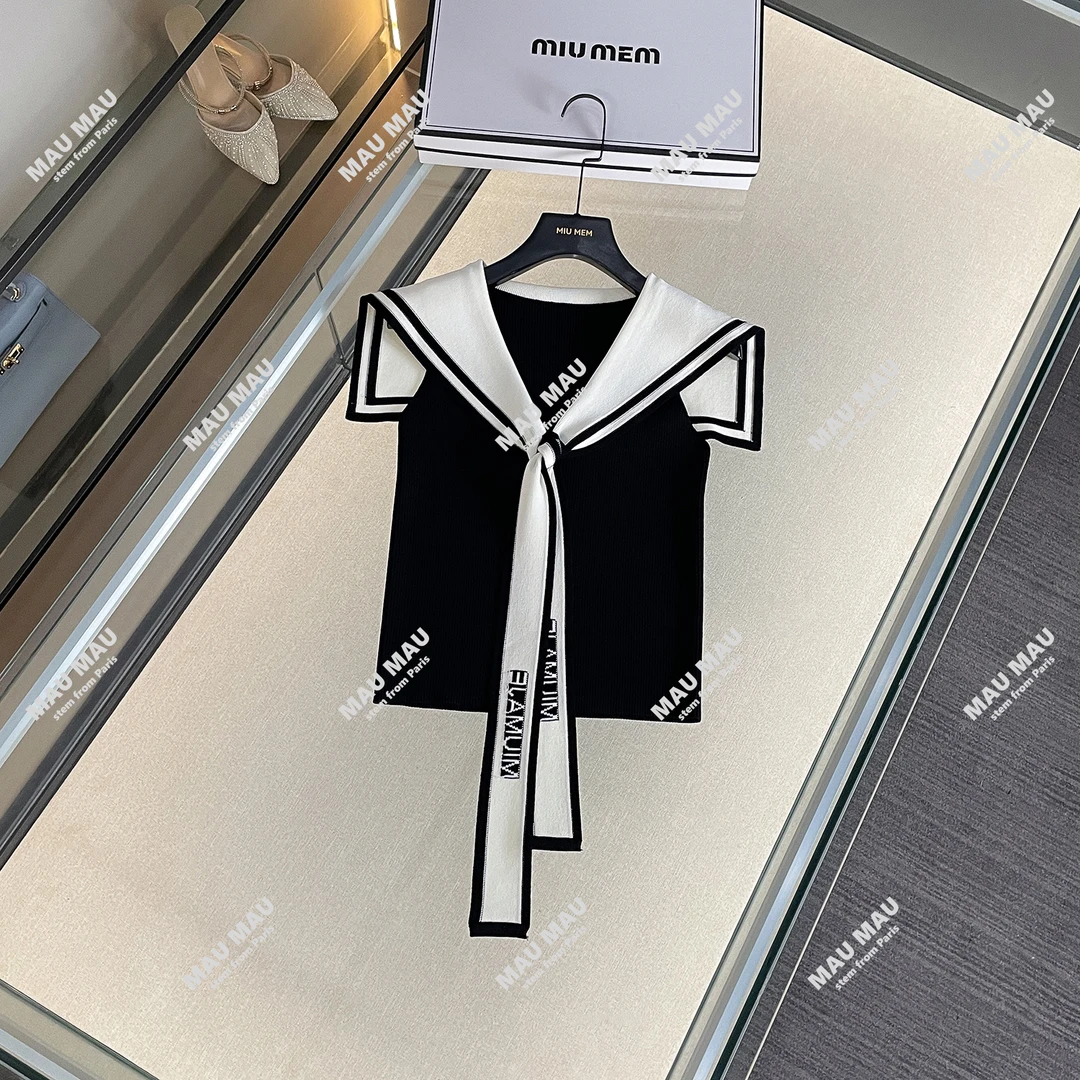 海军领减龄套头针织衫无袖毛针织衫女DY7113