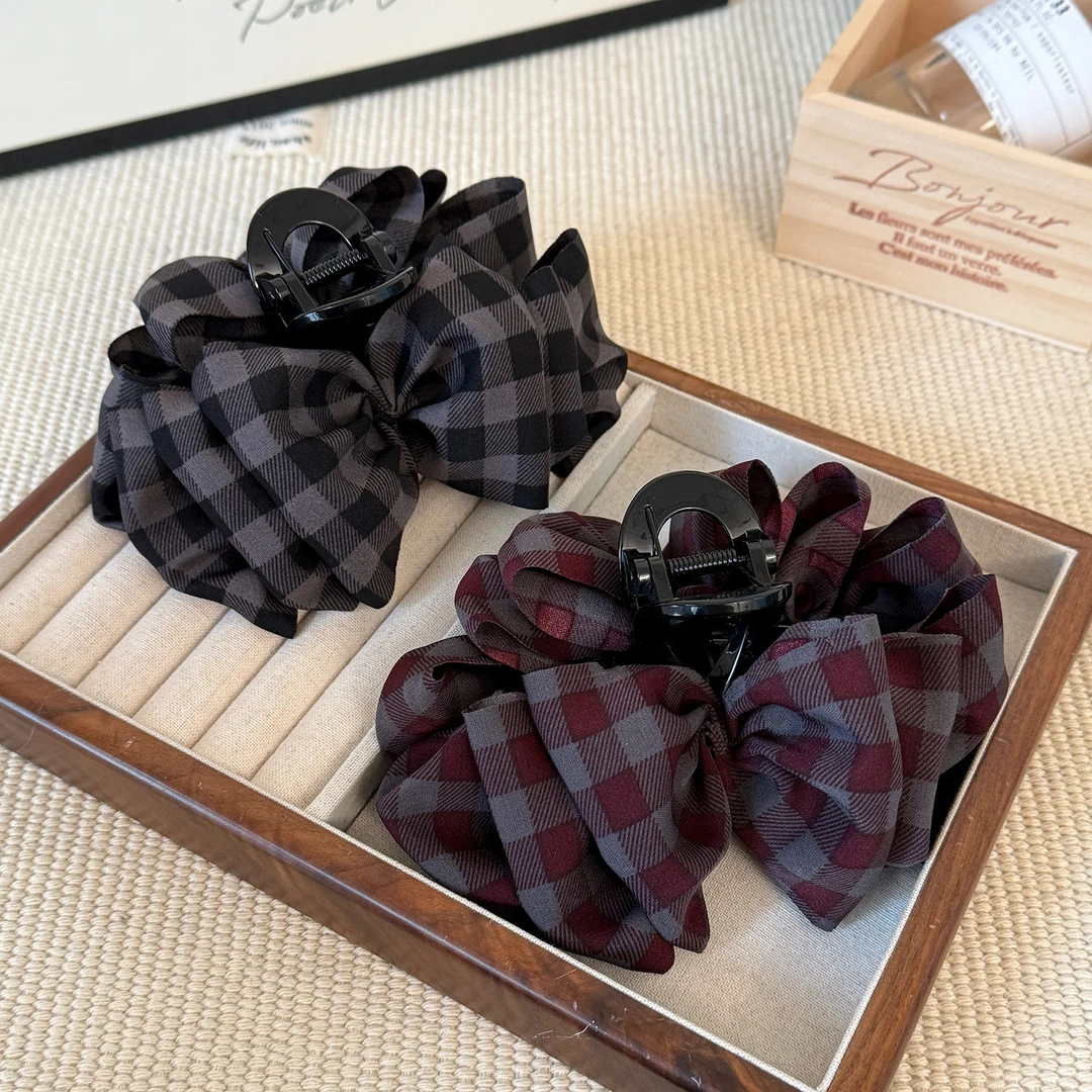 韩系格子云朵泡泡抓夹气质百搭韩系鲨鱼抓夹