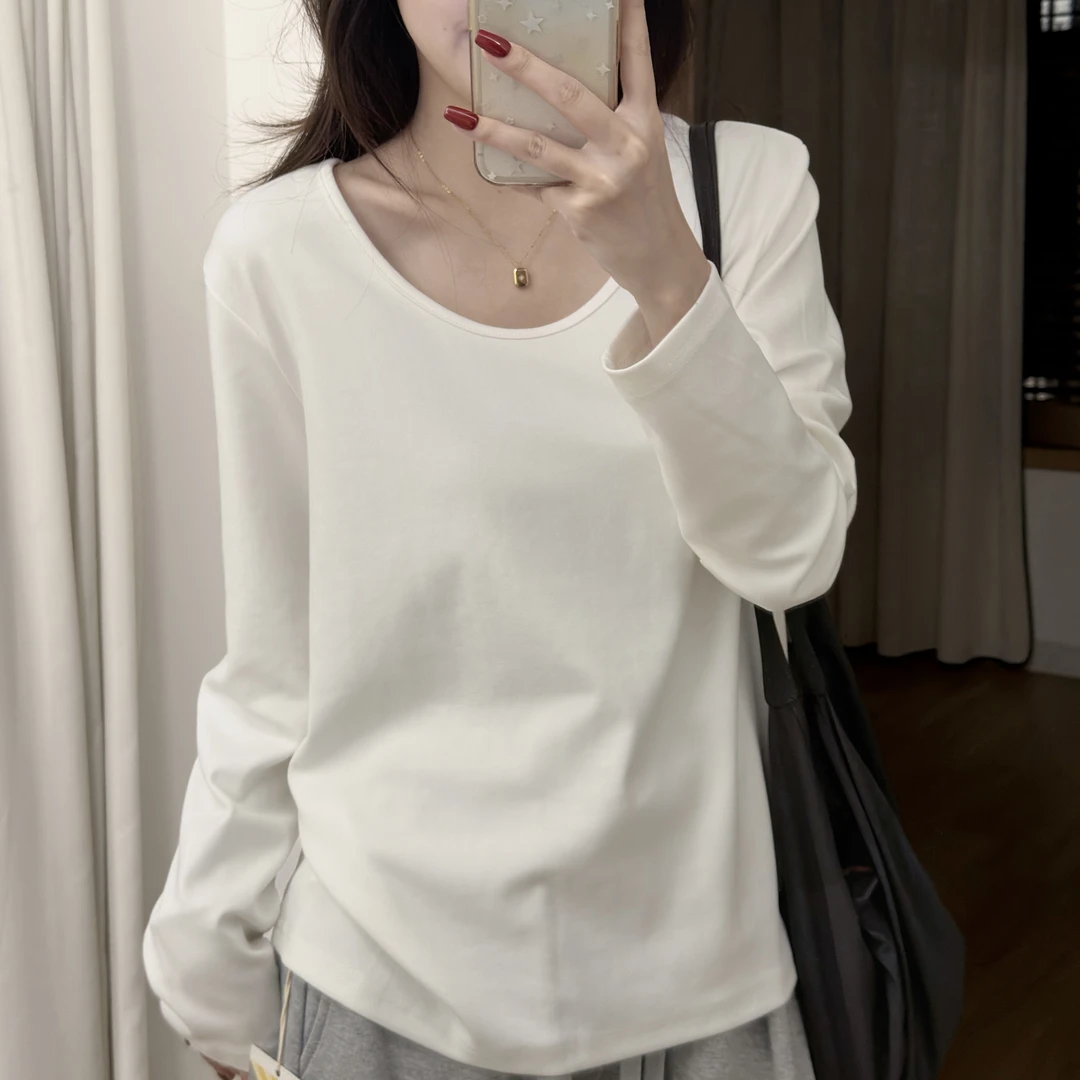 嘎子布·U领长袖打底！优可丝微绒面秋冬大领口内搭百搭显瘦透气