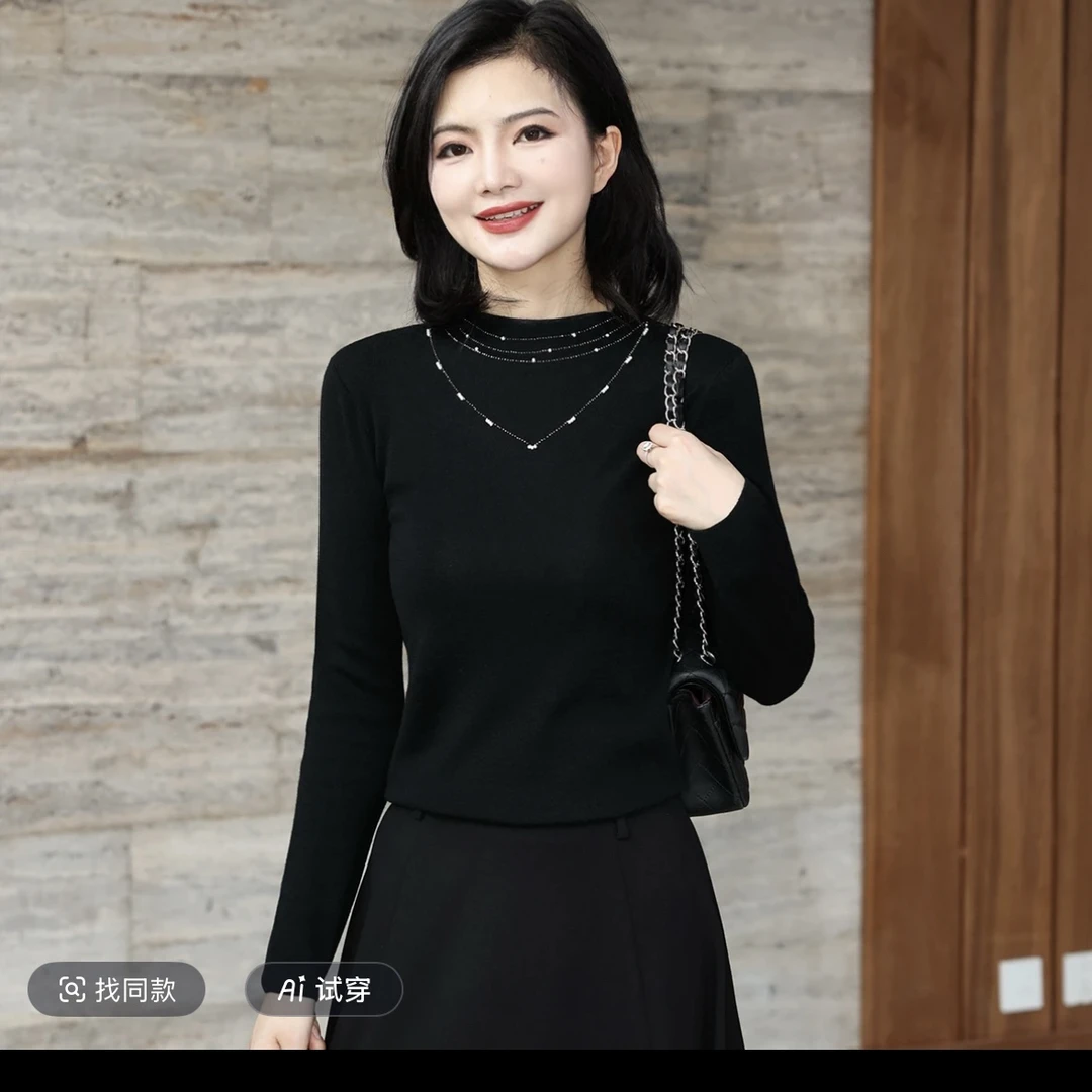 毛衣半领口宽松舒适烫钻2025秋冬季新