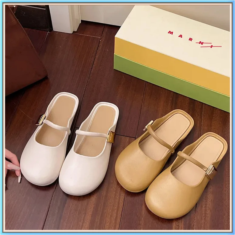 2025新款时尚玛丽珍方扣圆头BGT0拖鞋女外穿舒适懒人休闲平【大橘】