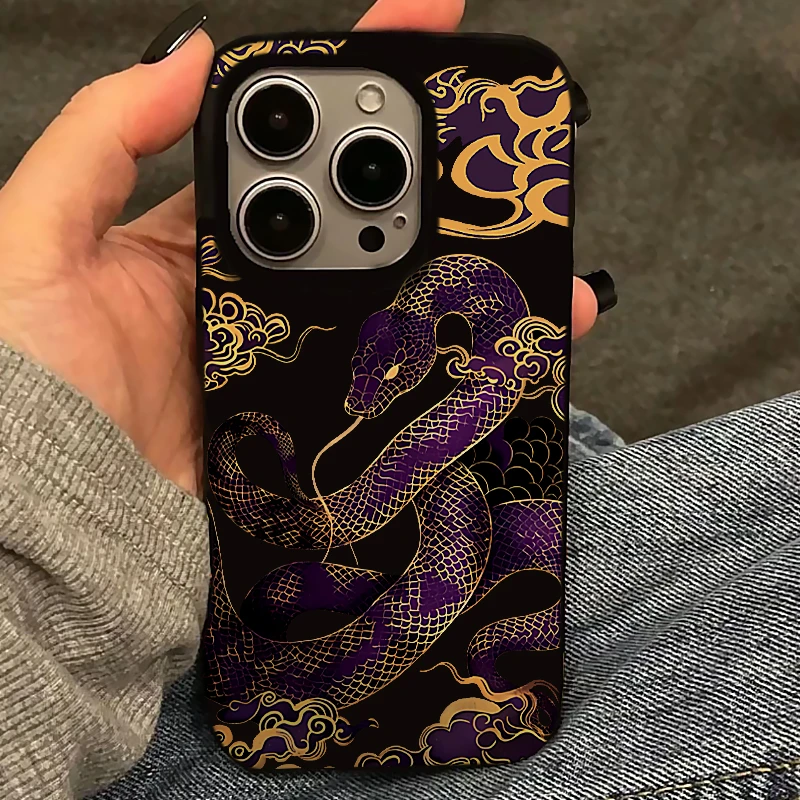 欧克里里紫气东来蛇年亮黑适用苹果16/15/14/13果冻手机壳12软11