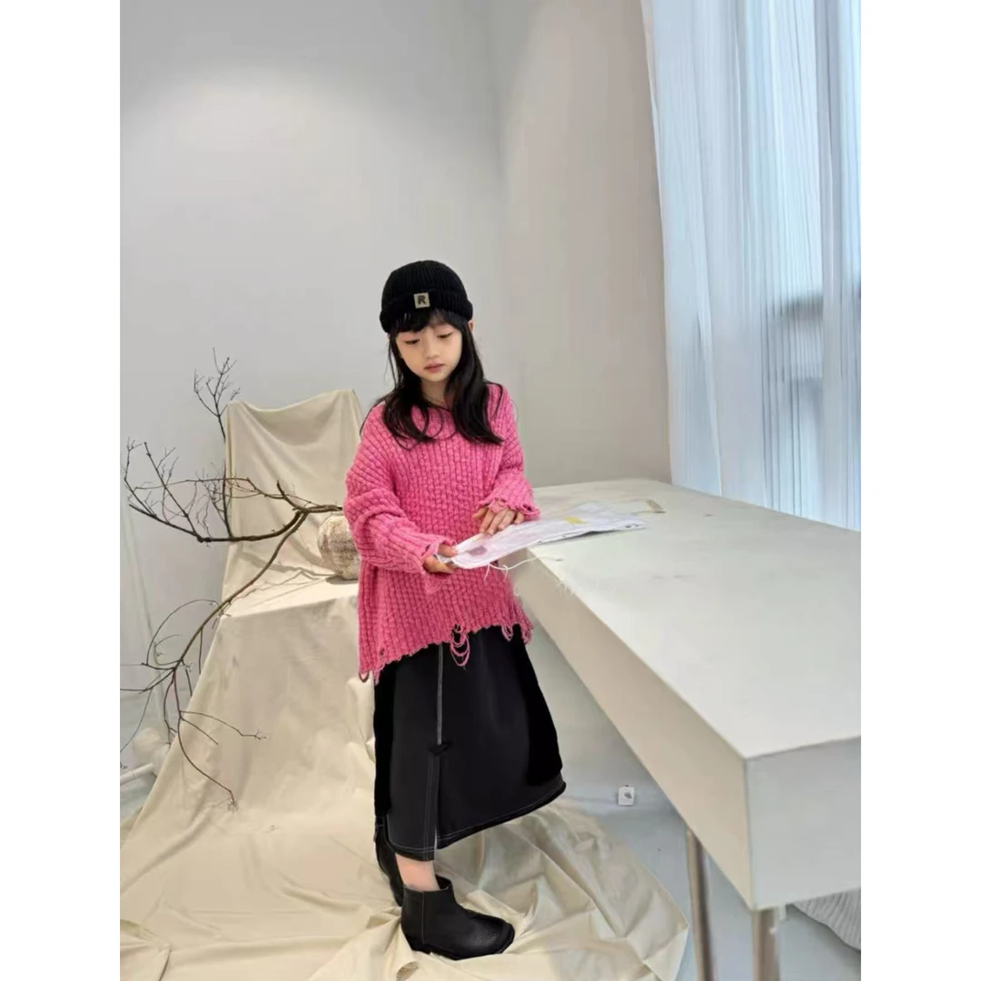 NY24QM3713新款女童玫粉色毛衣