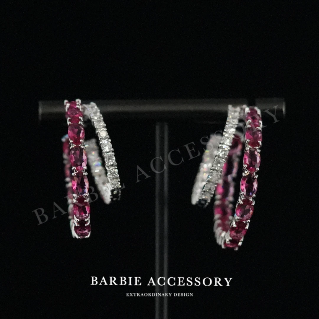 铜合金合成锆石耳饰 【红星双环】复古法式设计款高级绝美百搭耳环