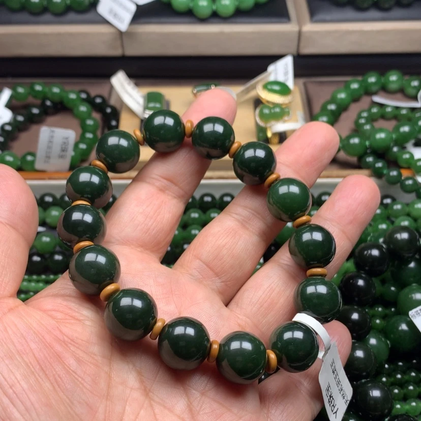 【闪购商品】未镶嵌手串和田玉（碧玉）陆*仁14m m