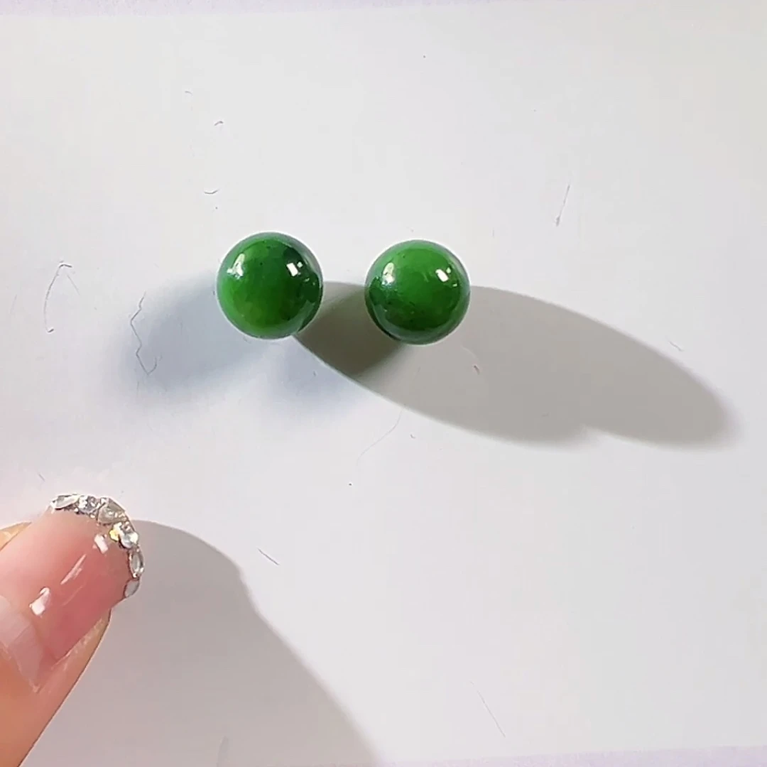 和田玉（碧玉）银S925镶嵌耳饰