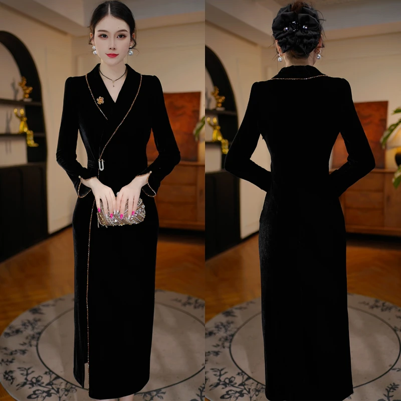 【鎏金岁月】2025秋季新款收腰显瘦洋气减龄轻奢女人味黑色连衣裙
