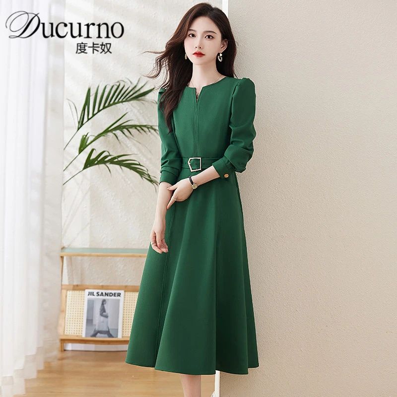 早秋名媛连衣裙女装2025年秋季新款收腰减龄气质时尚中长款裙子