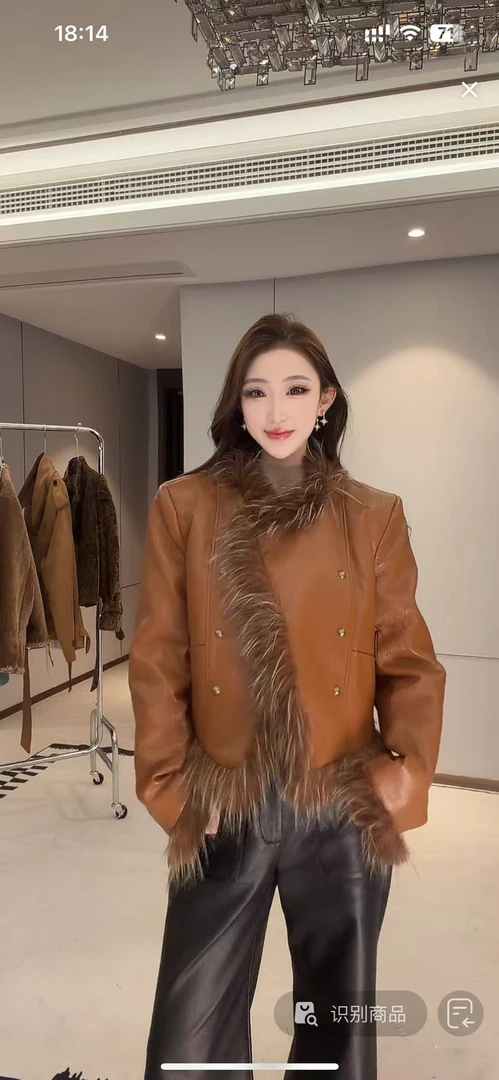 JINGYE25~冬季新款设计感拼接毛毛立领加厚外套