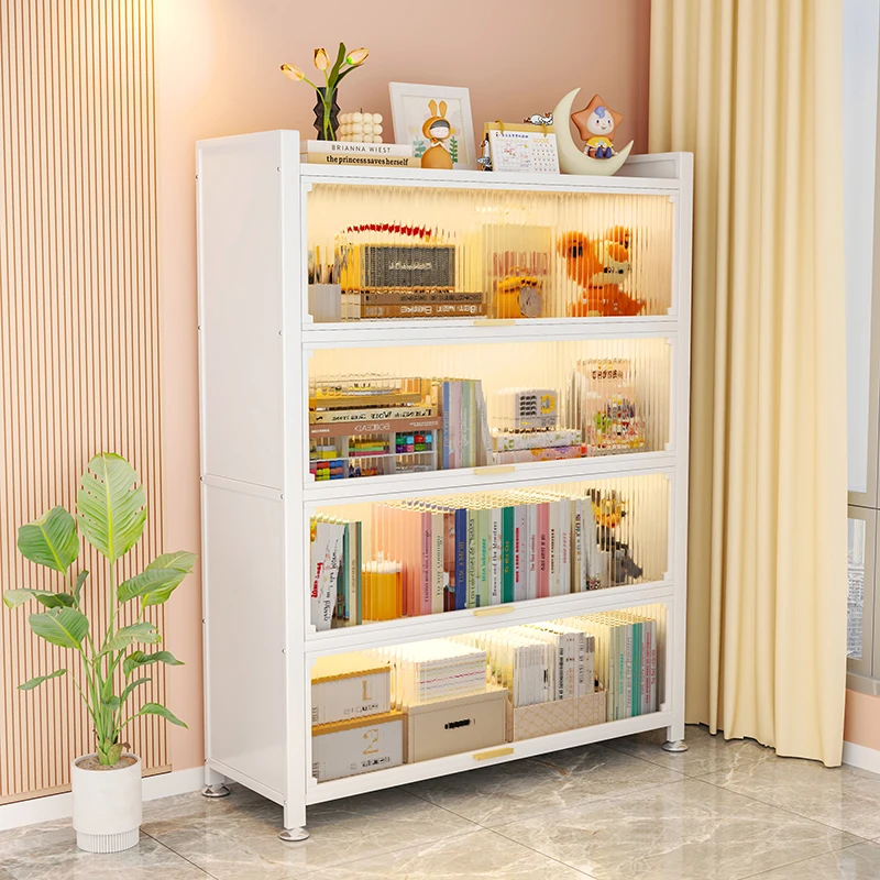 书架落地一体储物柜儿童书柜置物架带门防尘家用展示柜钢制收纳柜