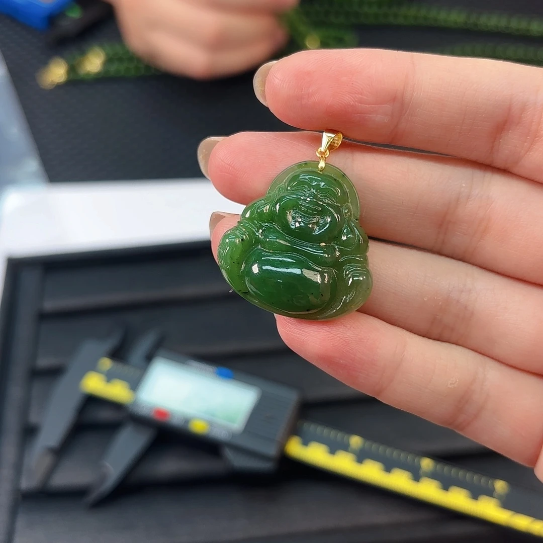 和田玉银S925镶嵌颈饰碧玉佛公卡28