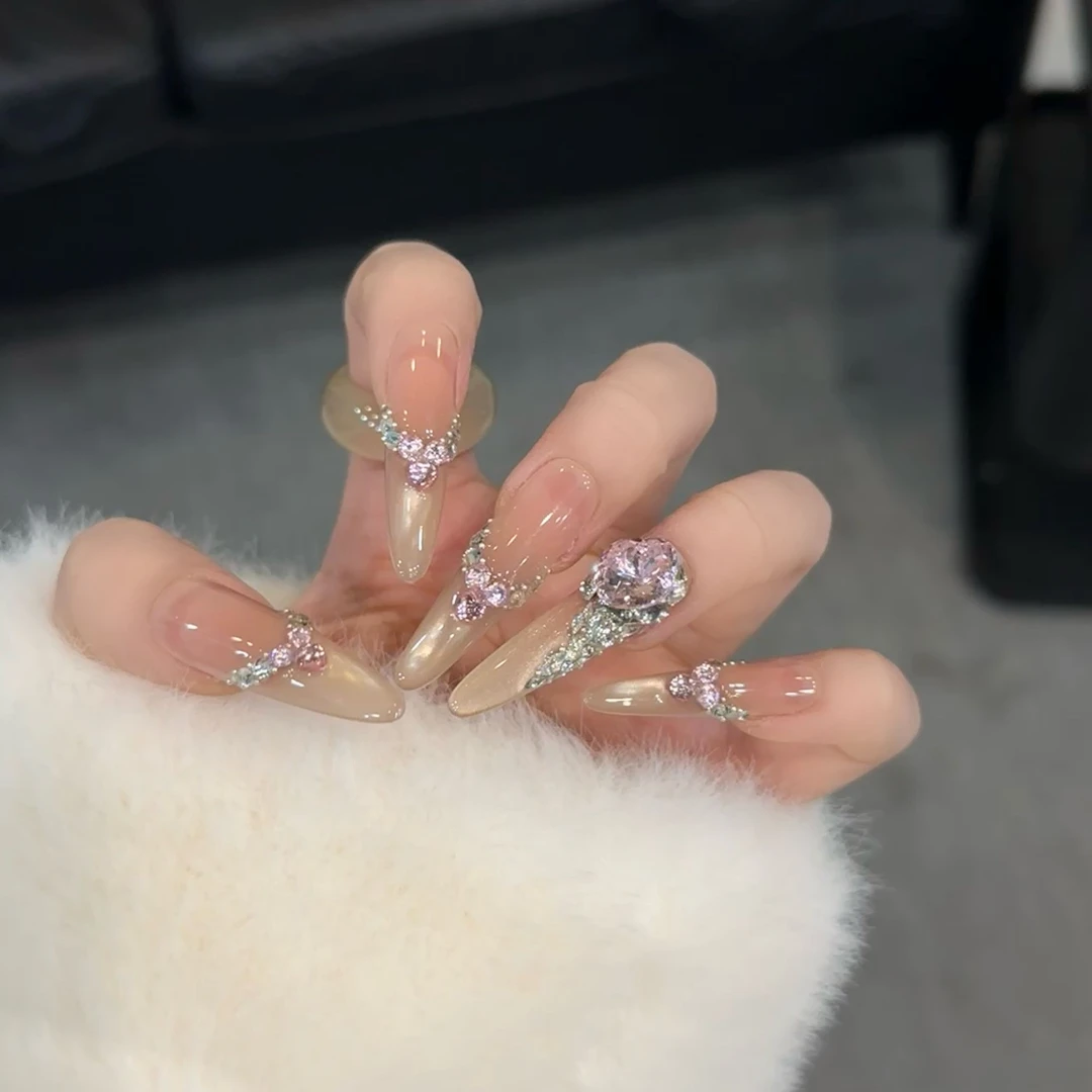 【柏林花世】-超绝裸色玻璃纸猫眼纯手工制作穿戴美甲