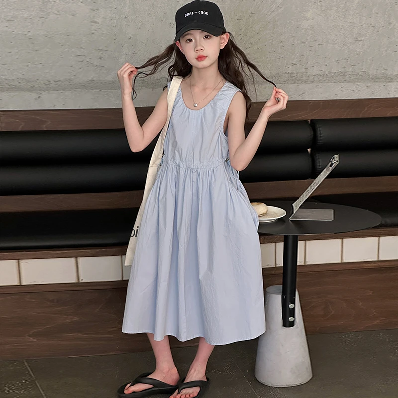 女童连衣裙2025新款裙子儿童装夏季无袖背心裙女孩纯色公主裙长裙