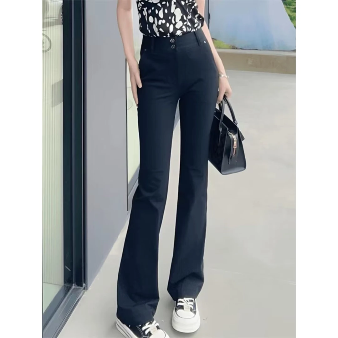 【商场同款】高腰微喇裤弹力双排扣春秋新款显瘦气质长裤女1100512