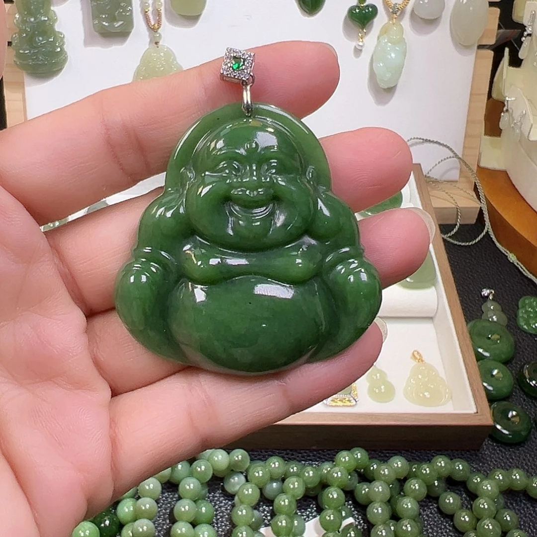 和田玉（碧玉）银S925镶嵌颈饰