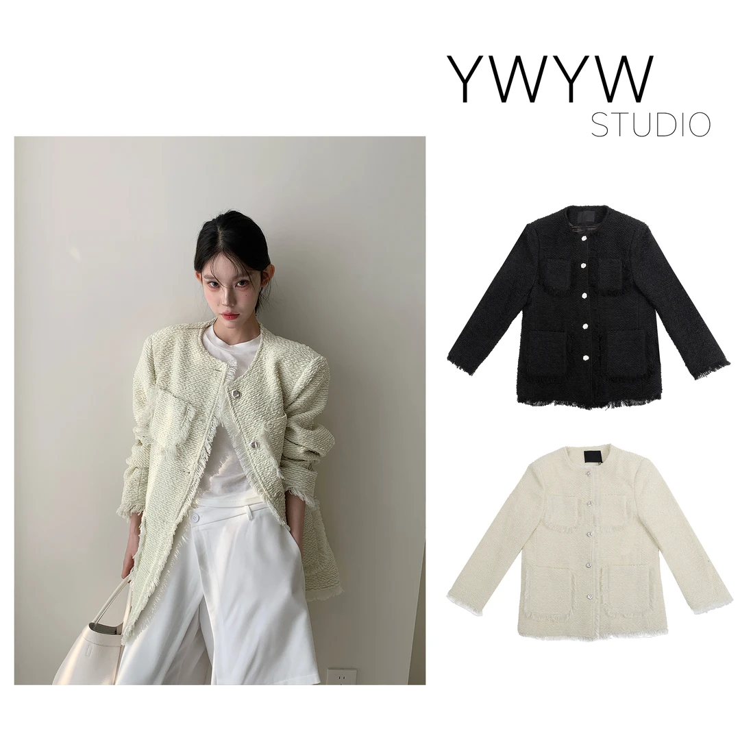 【福利款NO退换】春季百搭设计感时尚雪纺拉毛气质小香风外套8206