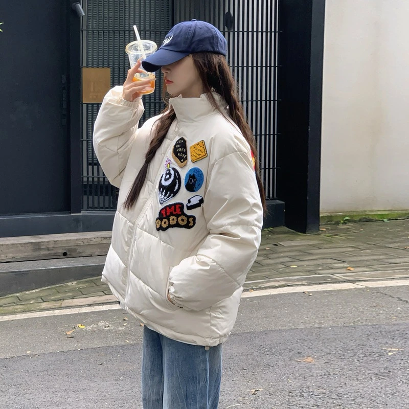 实拍25新款Amobeba字母刺绣棉服宽松男女美式冬季加厚面包服外套