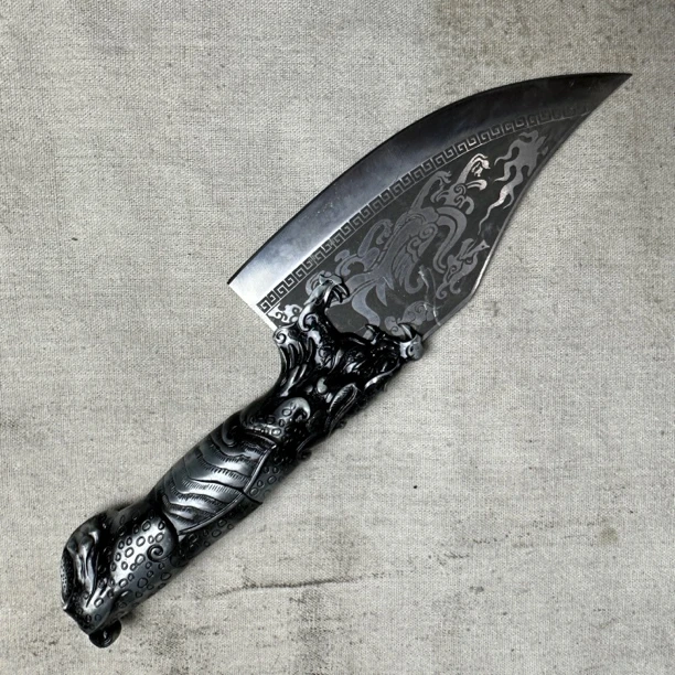 54 龙泉昊天宝剑高锰钢屠龙刀一体锻打未开刃