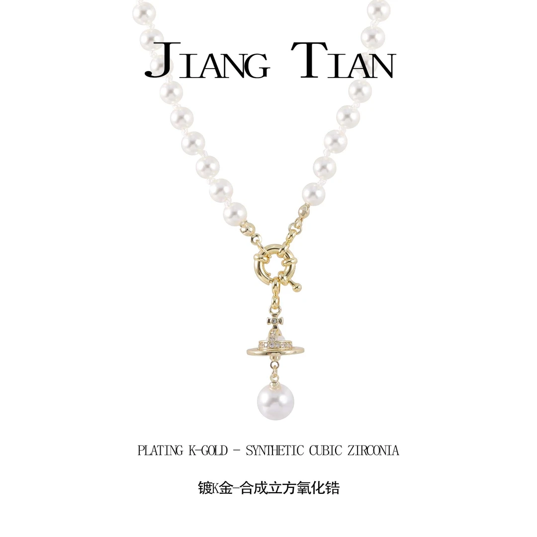 铜合金仿珍珠项链 锆石星球气质轻奢时尚百搭小众项链2749