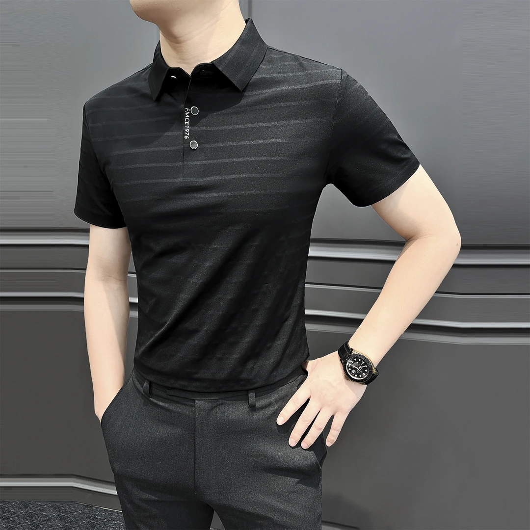 冰丝条纹POLO衫男款爆款2025新款轻奢高级感男装夏季男士短袖T恤