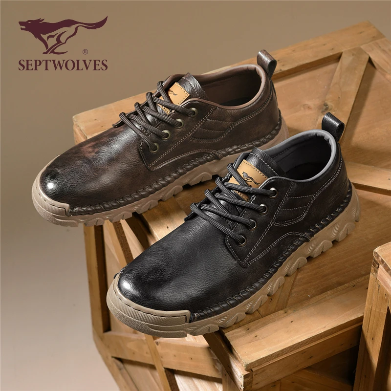 七匹狼男鞋冬季休闲百搭耐磨工装鞋男士黑色英伦风复古马丁靴