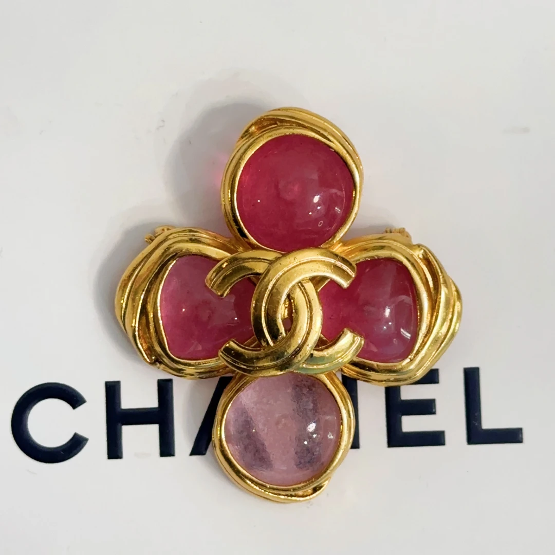 95新 Chanel/香奈儿 Chanel vintage香奈儿中古粉琉璃胸针