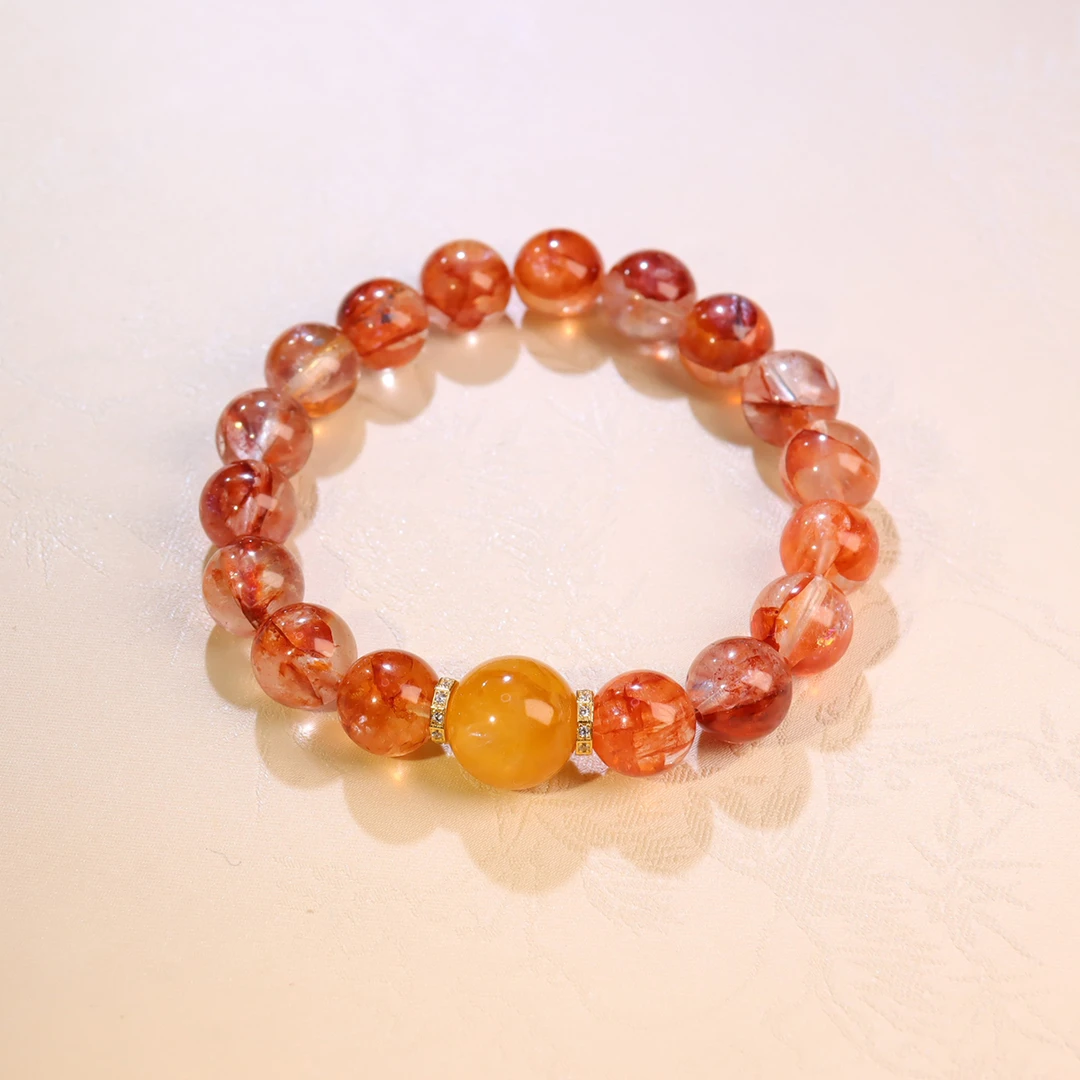 <幸运小锦鲤>红胶花卡9mm水晶手串+