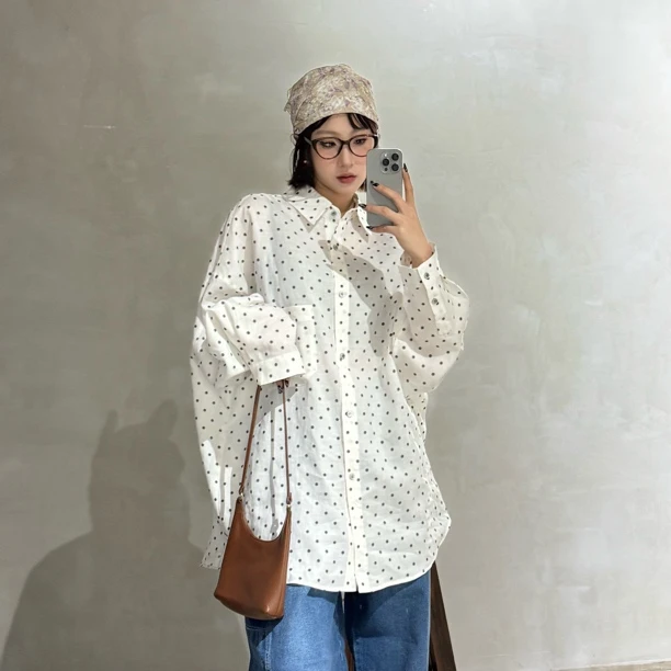 韩国休闲衬衫植绒高级宽松款蕾丝衬衣长袖白色时尚夏季镂空长款