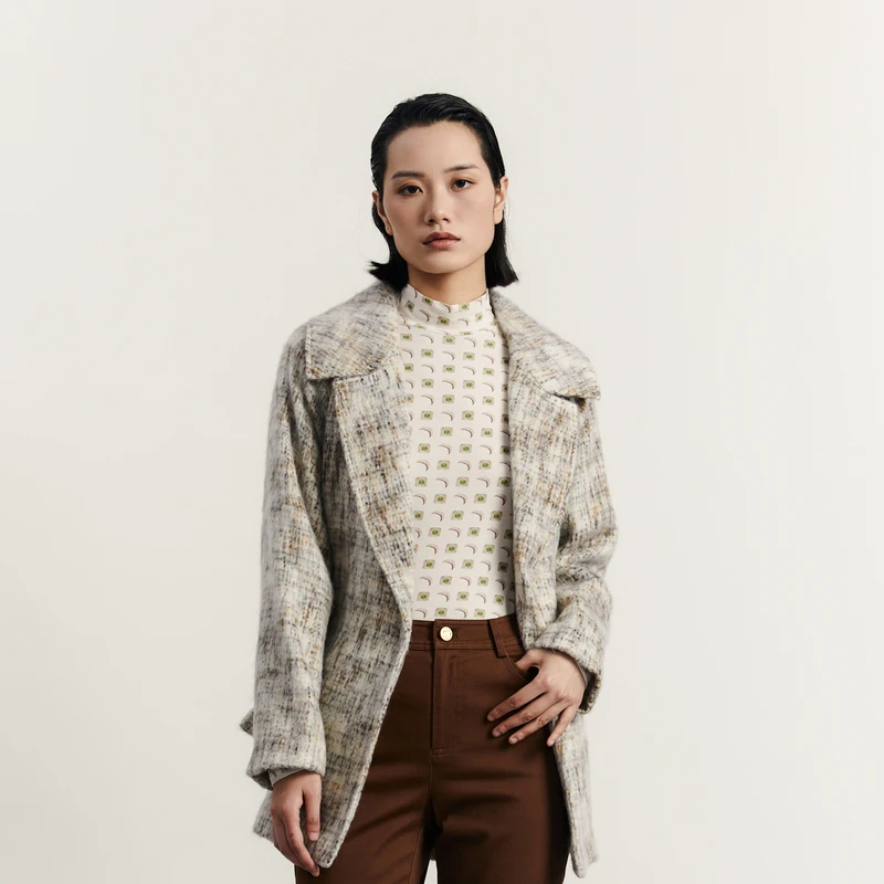谜底粗花呢外套女2023秋季新款复古文艺翻驳领羊毛呢子233MD0952
