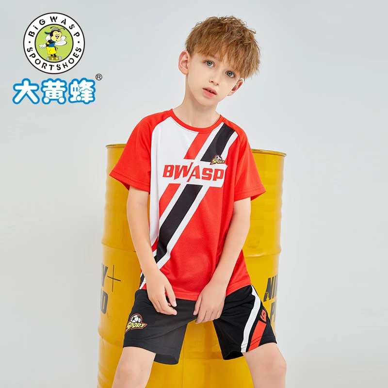 大黄蜂童装男童运动套装2025新款夏季透气中大童短袖轻薄儿童短裤