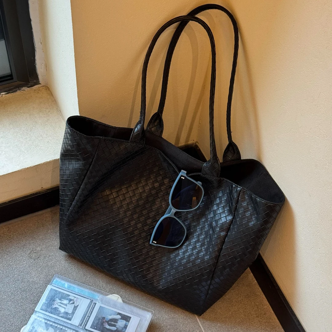韩系编织手提包2025新款大容量单肩通勤包托特包腋下包外出购物袋