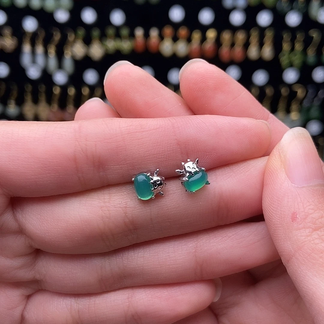 和田玉（白玉）银S925镀金镶嵌耳饰